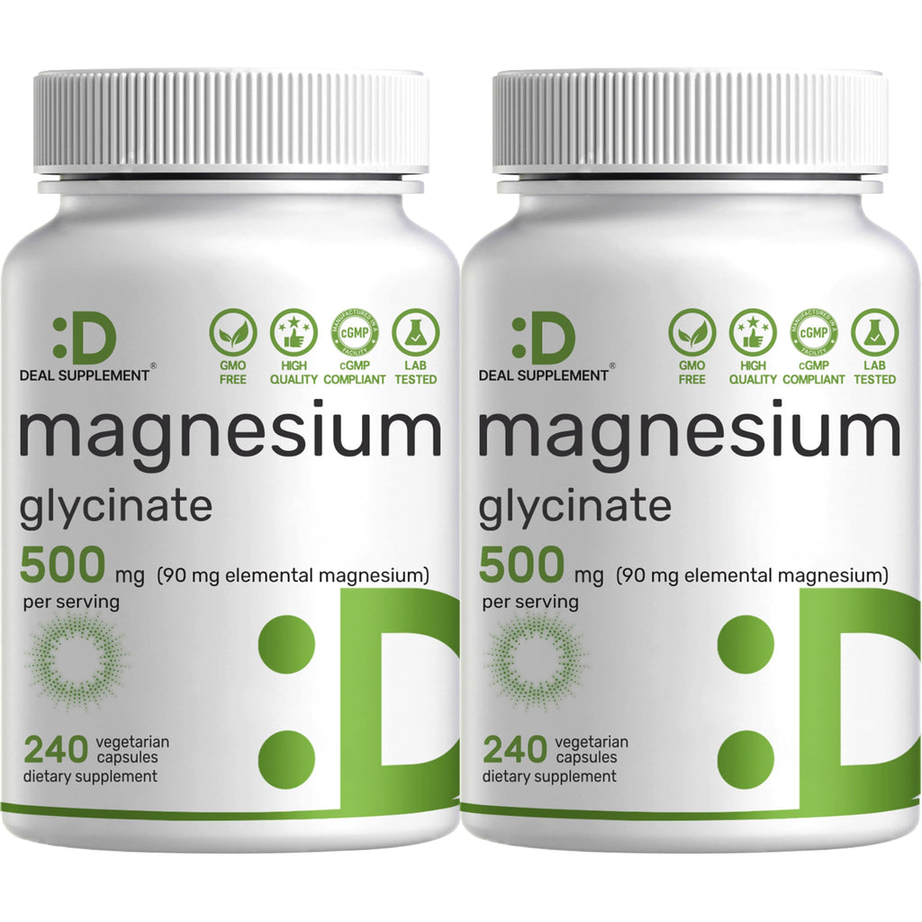 Deal Supplement Magnesium Glycinate 500mg Per Serving, 240 Veggie Capsules | 100% Chelated Magnesium Glycinate, Essential Mineral Supplement for Women & Men. Non-GMO, Gluten Free.