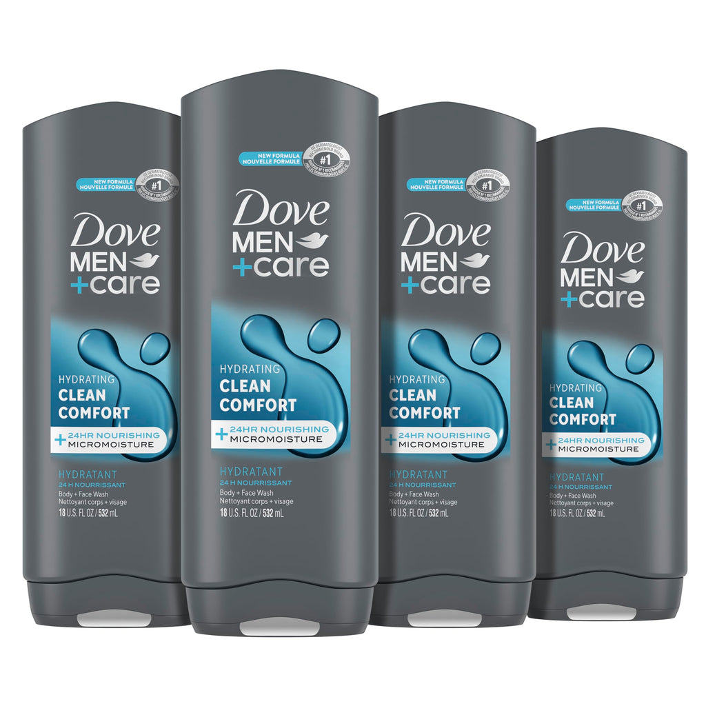 Buy now DOVE MEN + CARE Body and Face Wash Clean Comfort 4 Count for Healthier and Stronger Skin Effectively Washes Away Bacteria While Nourishing Your Skin, 18 oz at indiglob india