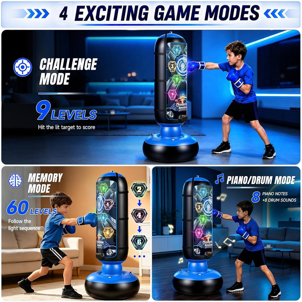 Punching Bag for Kids, Cyberpunk Boxing Set with LED Scoring
