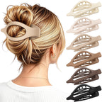 4 PCS Large Flat Hair Clips for Women Girls, French Concord Lay Down Claw Clips for Thick Thin Hair, Comfortable Curved Flat Clip, Leopard Print Stylish Strong Hold Hair Accessories, Tortoise