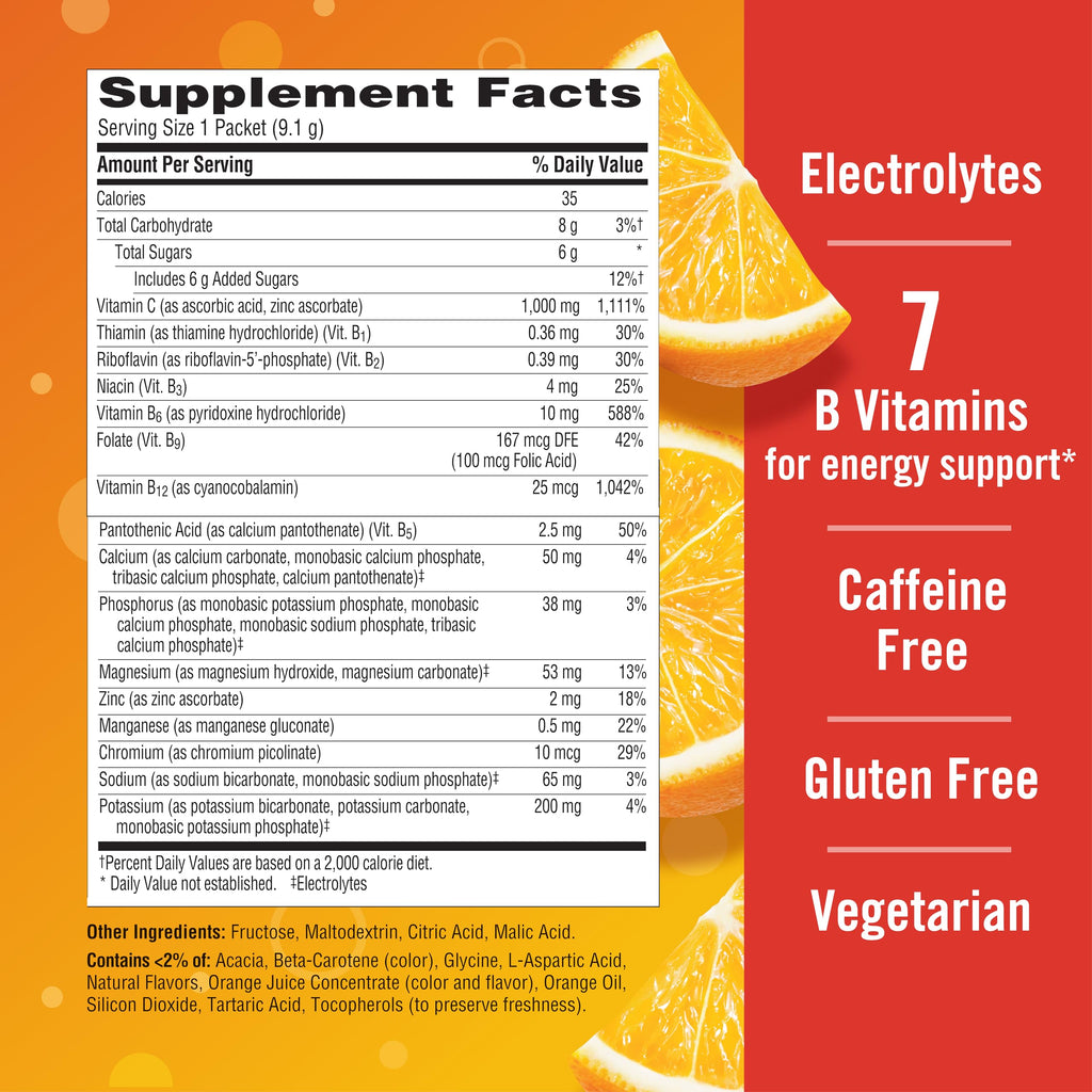 Emergen-C 1000mg Vitamin C Immune Support Powder, Super Orange, 60 ct | B Vitamins for Energy, Zinc and Manganese, Vitamin D, Electrolytes, Natural Flavor, Dissolves Quick