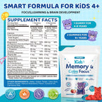 Kids Focus & Memory Gummies with Magnesium Glycinate, Phosphatidylserine & Choline - Support Brain, Attention & Focus for Kids, Learning & Cognitive Development – Sugar Free Strawberry 60 Gummies
