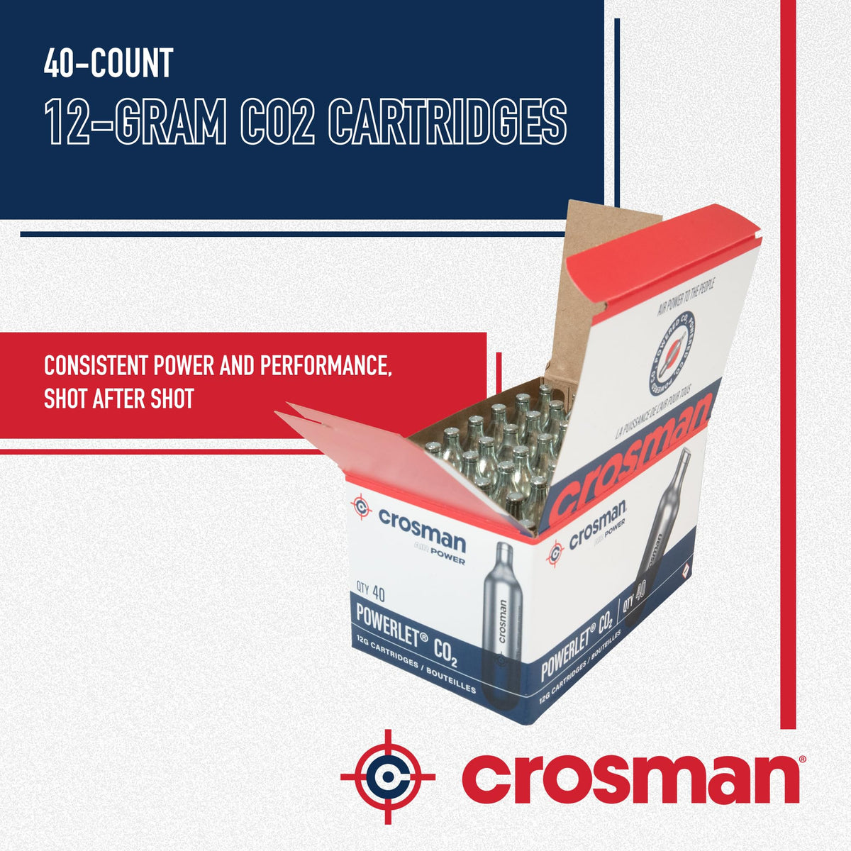 Crosman 40-Count 12-Gram CO2 Cartridges for Air Rifles and Air Pistols 23140-N, Packaging May Vary