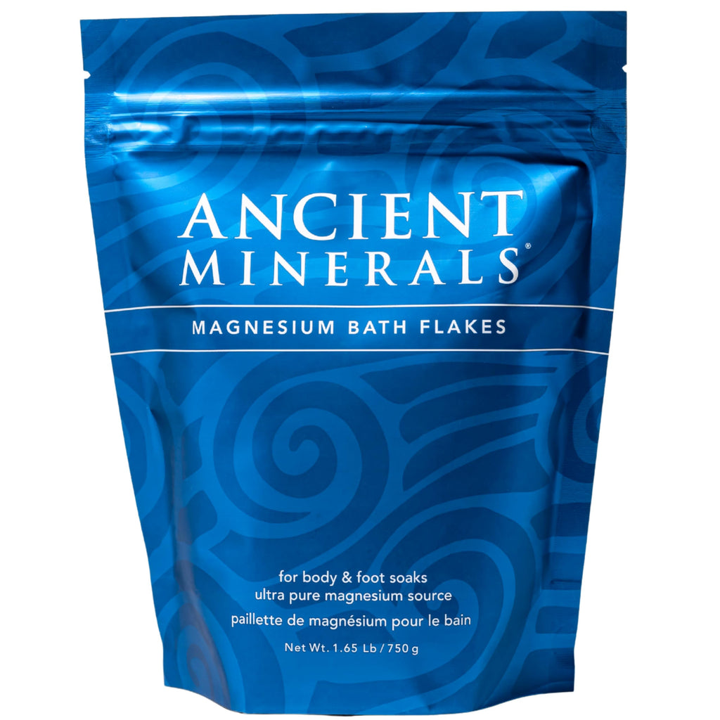 Ancient Minerals Magnesium Bath Flakes, Epsom Salt Alternative, 1.65lb | Pure Zechstein magnesium chloride flakes for soaking & whole-body replenishment. 1.65 lb resealable bag.
