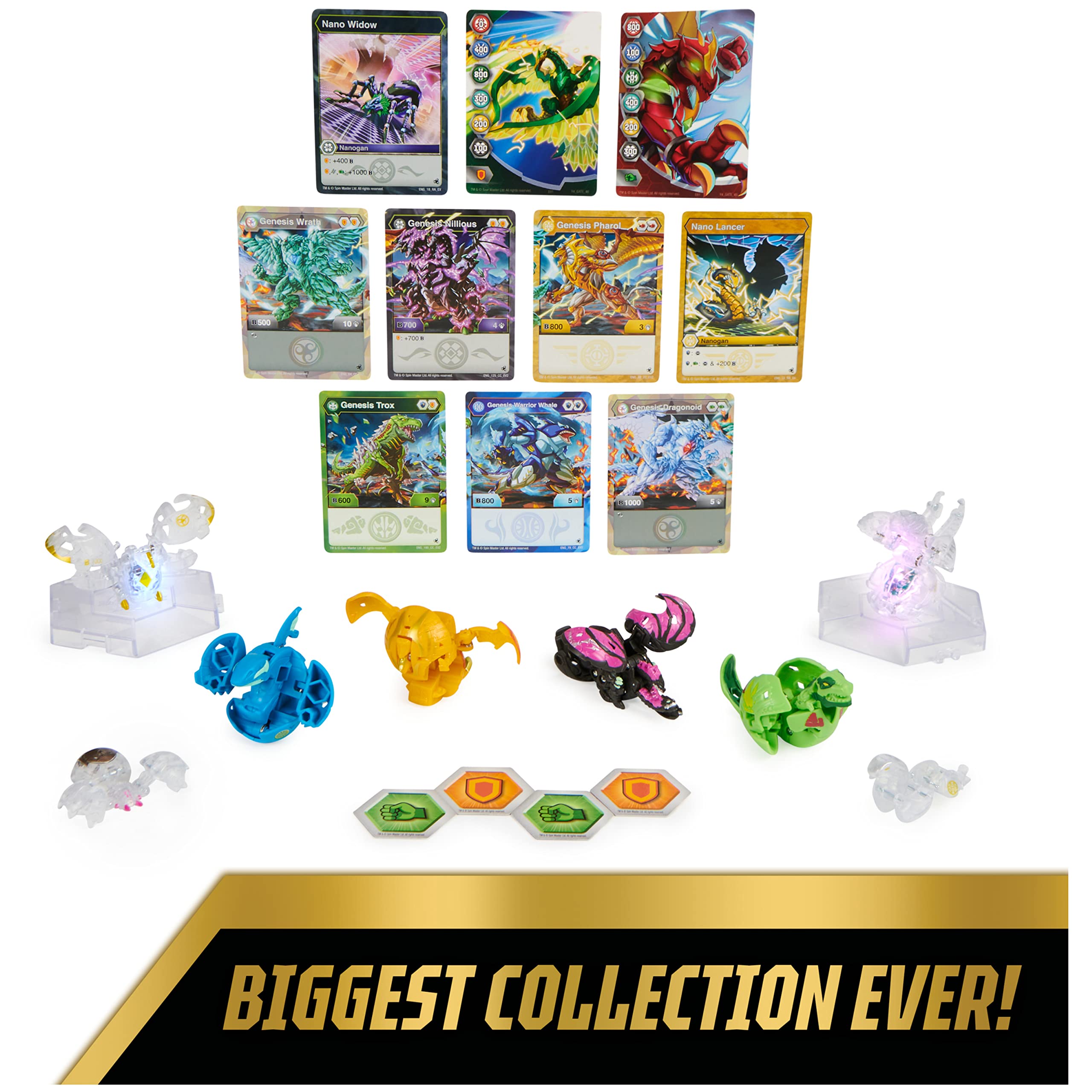 Buy now Bakugan Evolutions Genesis Collection Pack - 2 Light Up Action Figures, 4 Exclusive Bakugan, 2 Nanogan, 8 Cards, 4 BakuCores - Kids Toys for Boys Ages 6 and Up at indiglob india