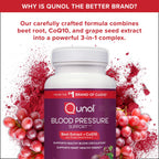 Qunol 3-in-1 Beet Roots Capsules with CoQ10, Blood Pressure Support, 60ct | Supports Healthy Blood Circulation & Heart Healthy Energy, From the #1 Brand of CoQ10, Vegetarian, No Synthetic Dyes