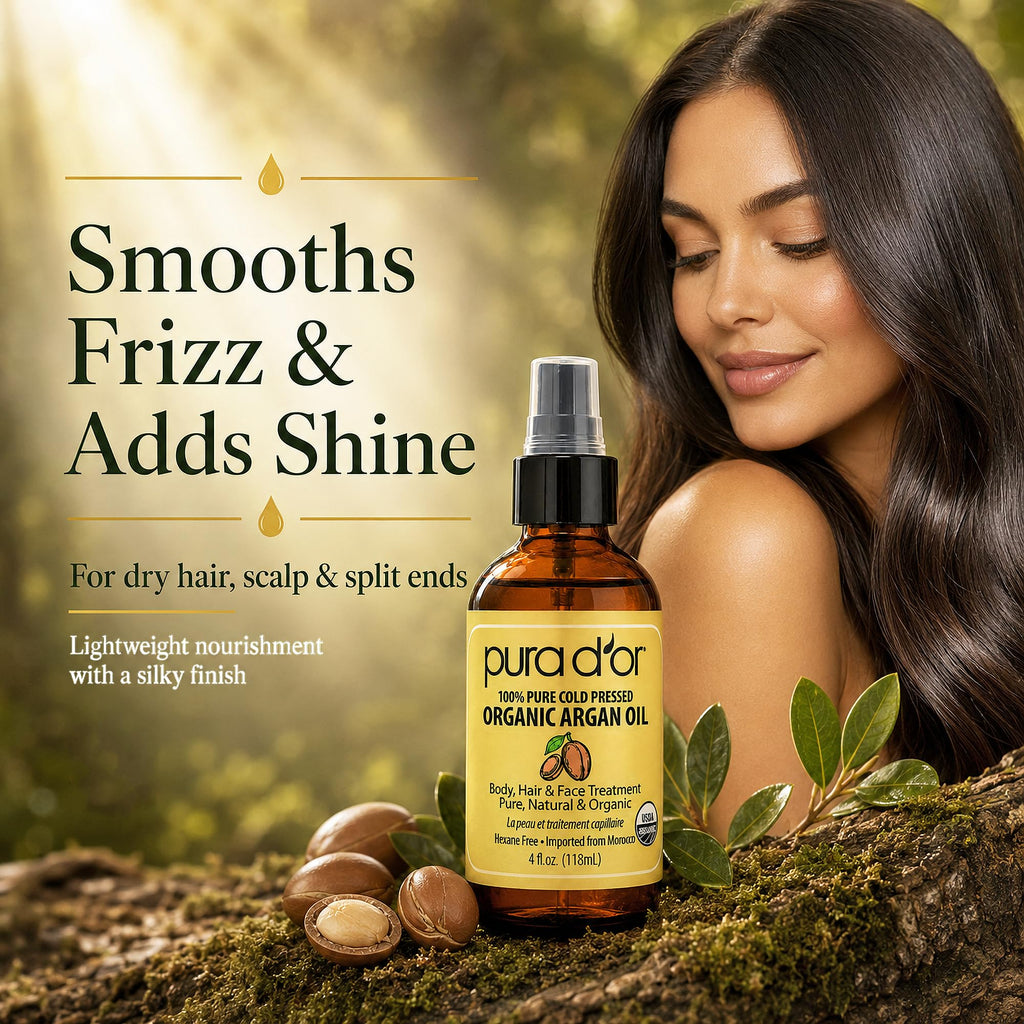 PURA D'OR ORGANIC Moroccan Argan Oil Pure Cold-Pressed Hair & Skin, 4oz