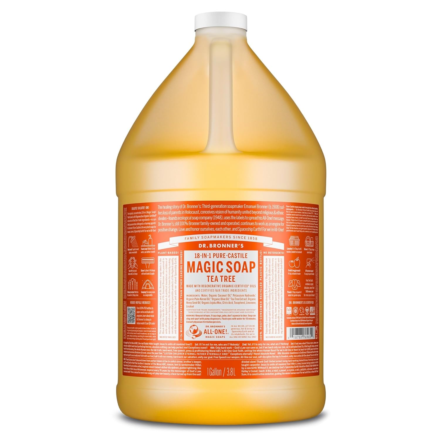 Buy now Dr. Bronner's - Pure-Castile Liquid Soap (Tea Tree, 4 Ounce) - Made with Organic Oils, 18-in-1 Uses: Acne-Prone Skin, Dandruff, Laundry, Pets and Dishes, Concentrated, Vegan, Non-GMO 128 Fl Oz (Pack of 1) Tea Tree at indiglob india