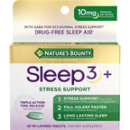 Nature's Bounty Stress Support Plus Melatonin, 56 Tri-Layered Tablets | Sleep3 Maximum Strength 100% Drug Free Sleep Aid, Dietary Supplement with Ashwagandha, Time Release Technology, 10mg