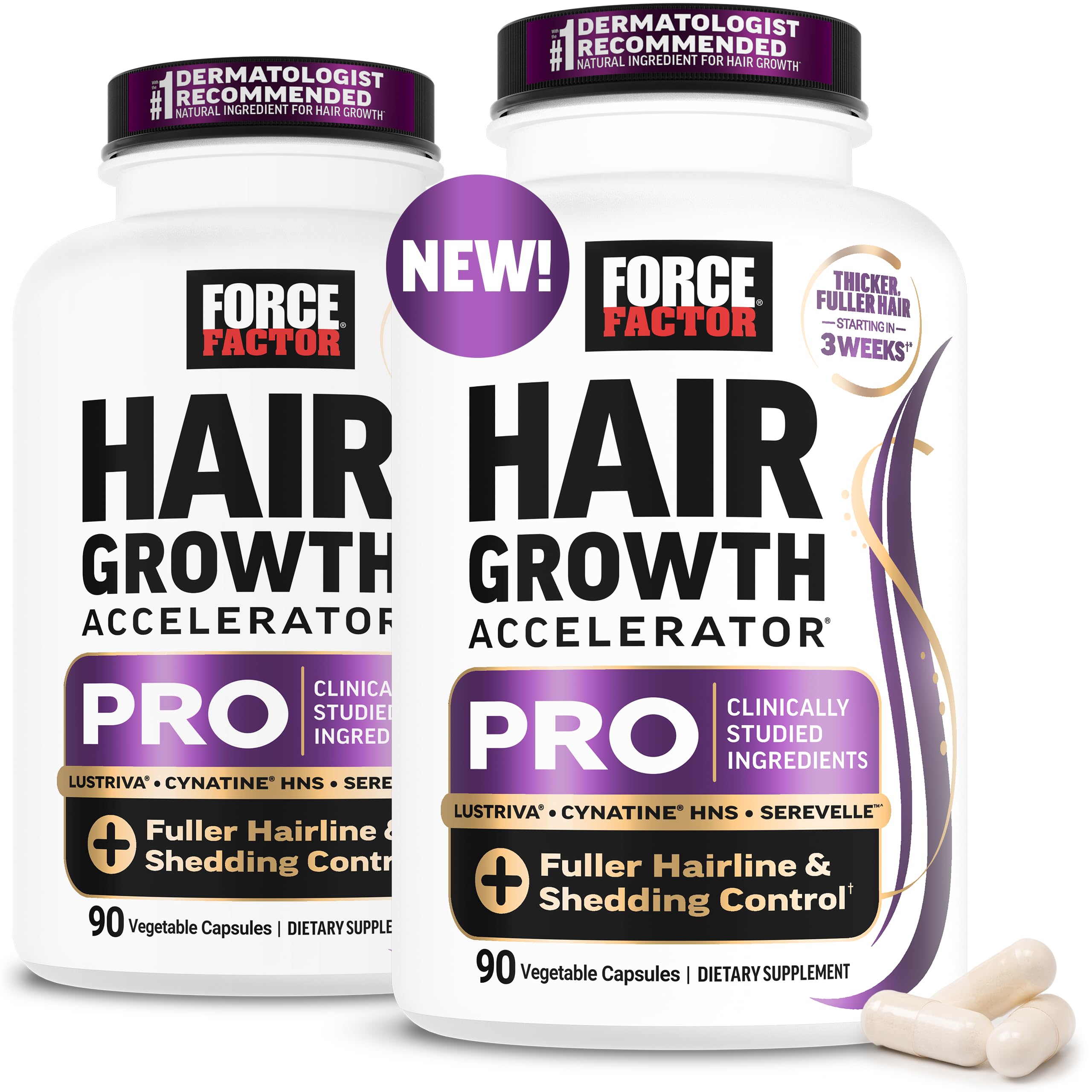 Force Factor Hair Growth Accelerator Pro with Clinically Studied Lustriva | Biotin, Keratin, Saw Palmetto & Hair Growth Vitamins, Hair Growth Supplement for Women, Results in 3 Weeks, 90 Capsules