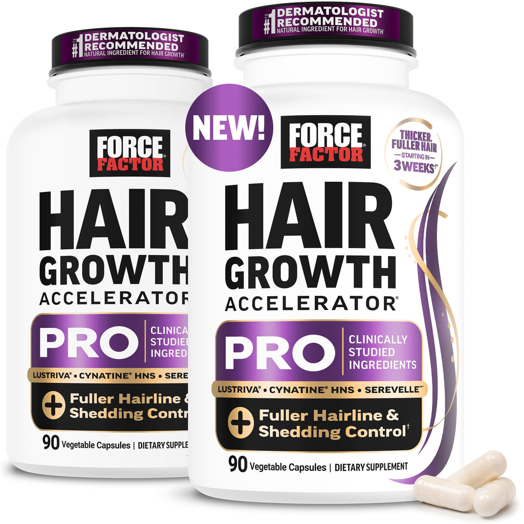 Force Factor Hair Growth Accelerator Pro with Clinically Studied Lustriva | Biotin, Keratin, Saw Palmetto & Hair Growth Vitamins, Hair Growth Supplement for Women, Results in 3 Weeks, 90 Capsules