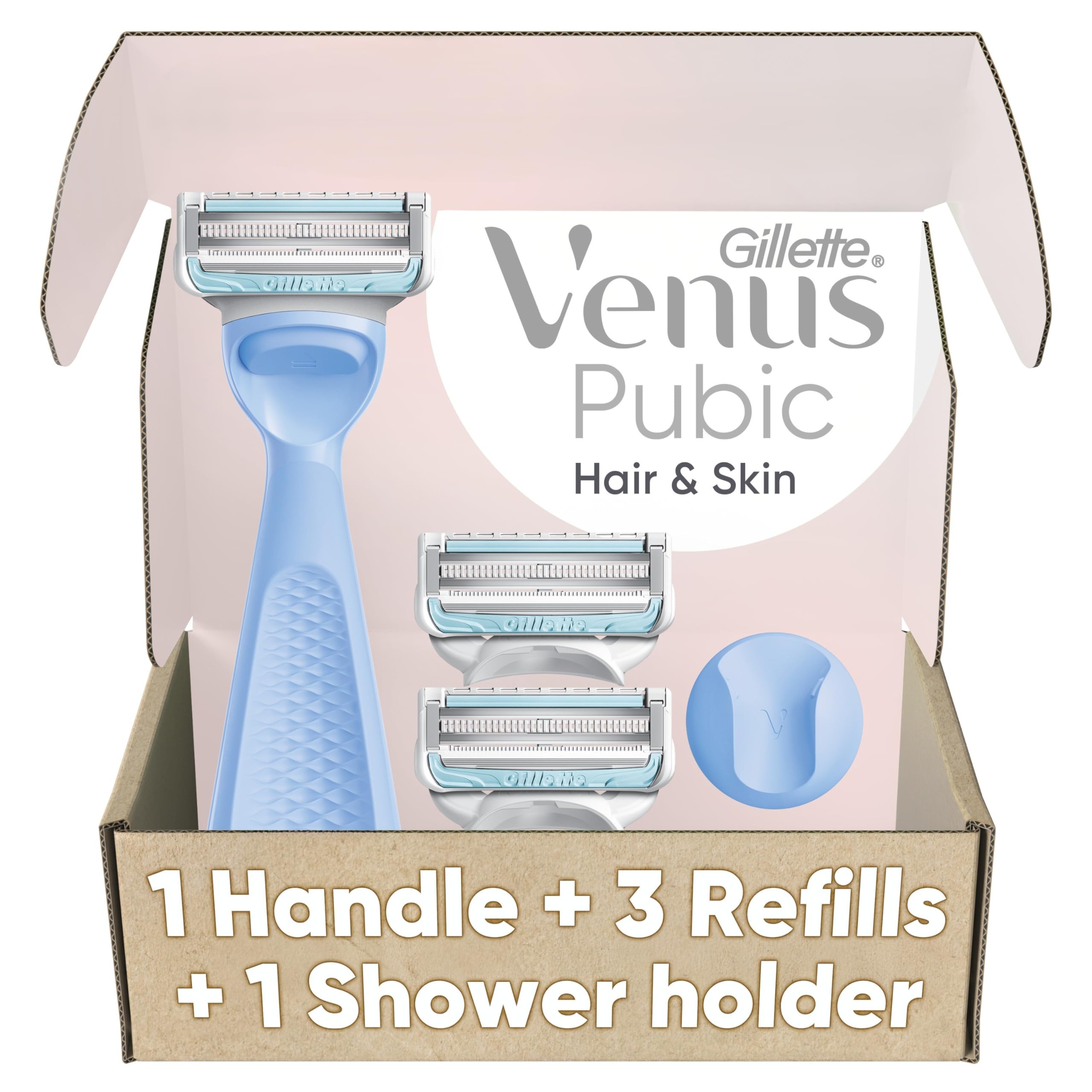Gillette Venus Intimate Grooming Women's Razor for Pubic Hair and Skin, Bikini Razor, Handle + 3 Razor Refills