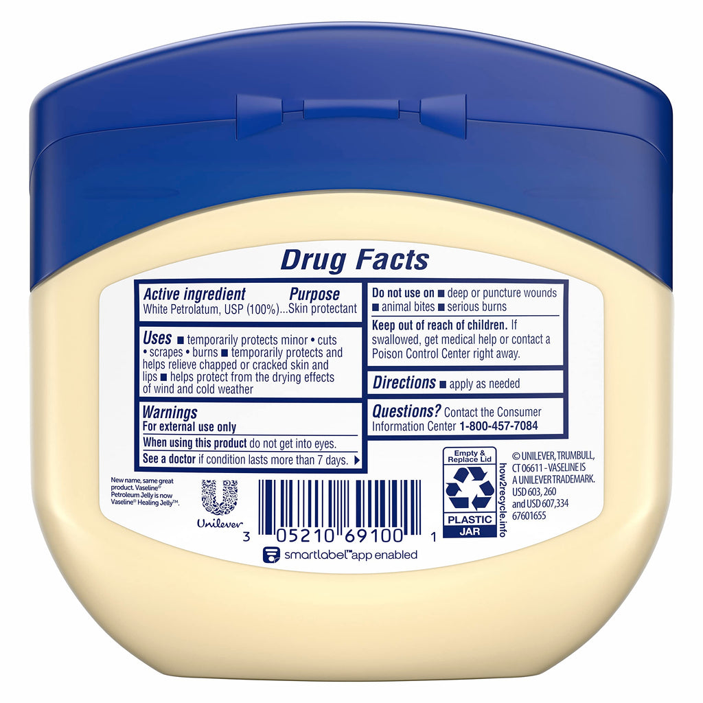 Vaseline Original Petroleum Healing Jelly for Dry Cracked Skin 13oz 3ct | Moisturizing skin protectant for minor cuts, burns and eczema; fragrance-free, hypoallergenic and dermatologist recommended