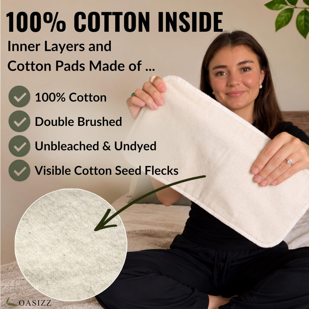 Premium Reusable Castor Oil Pack Wrap Kit (10-Piece, S–5X, Black) - Pure 100% Double Brushed Cotton Flannel Interior Layers, Dark Fabric Hides Stains, Leak-Resistant Adjustable Design
