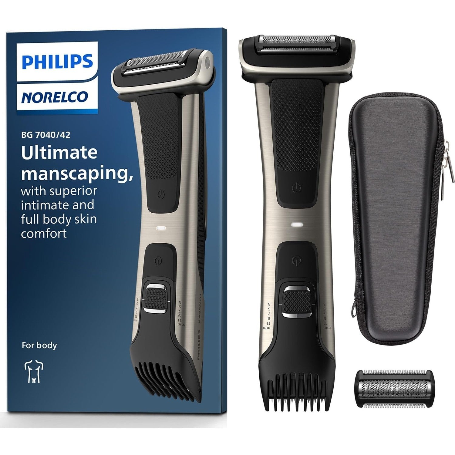 Philips Norelco Body Groomer 7000 Series, Waterproof Men's Full Body Groomer with Travel Case, Triple Protect Shave System & Body Hair Trimmer with Contour-Following 2D Flexing Head, BG7490/50