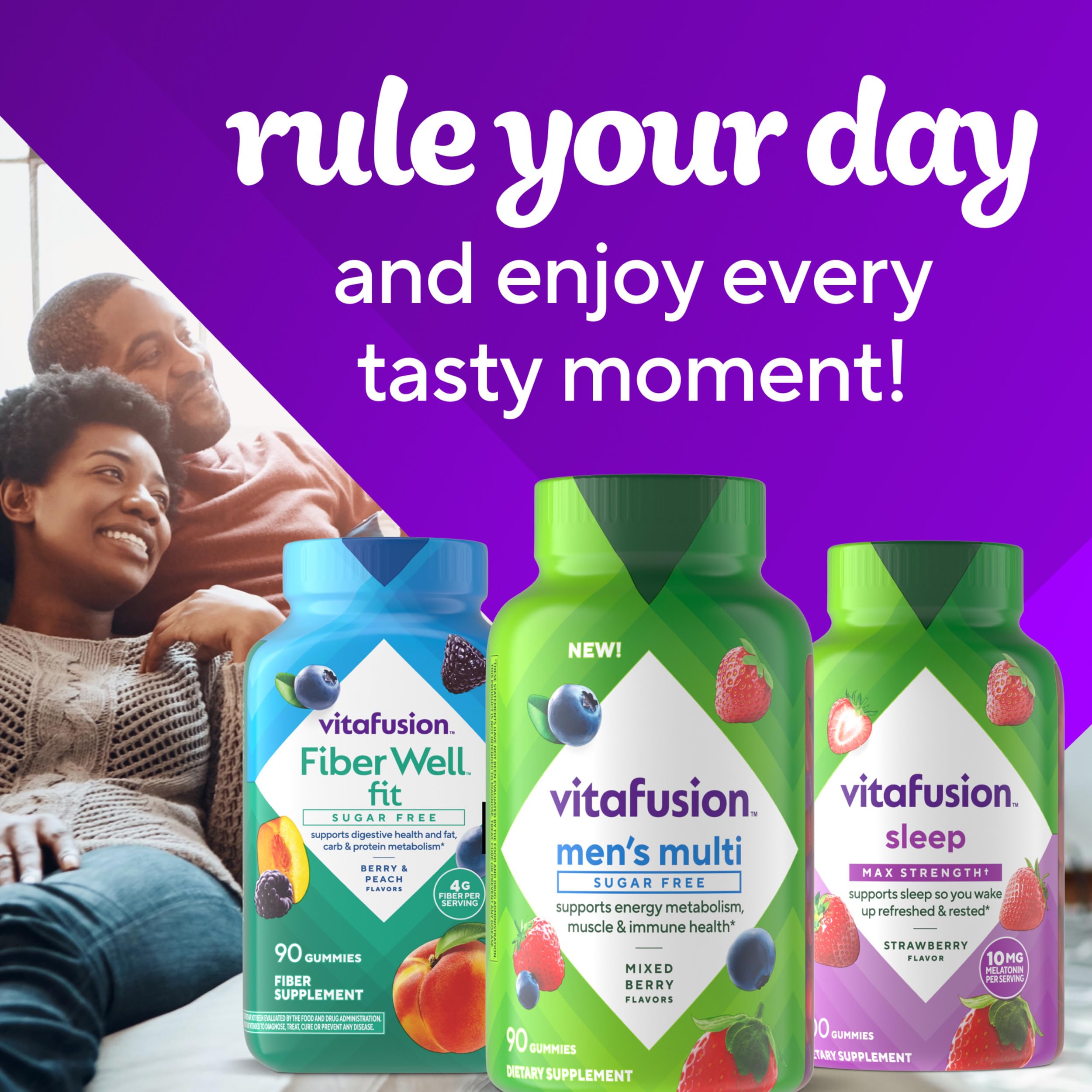 Vitafusion Sugar Free Men’s Multi Daily Gummy Multivitamins, Supports Energy Metabolism, Muscle and Immune Health (1), Mixed Berry Flavors, (Pack of 2)