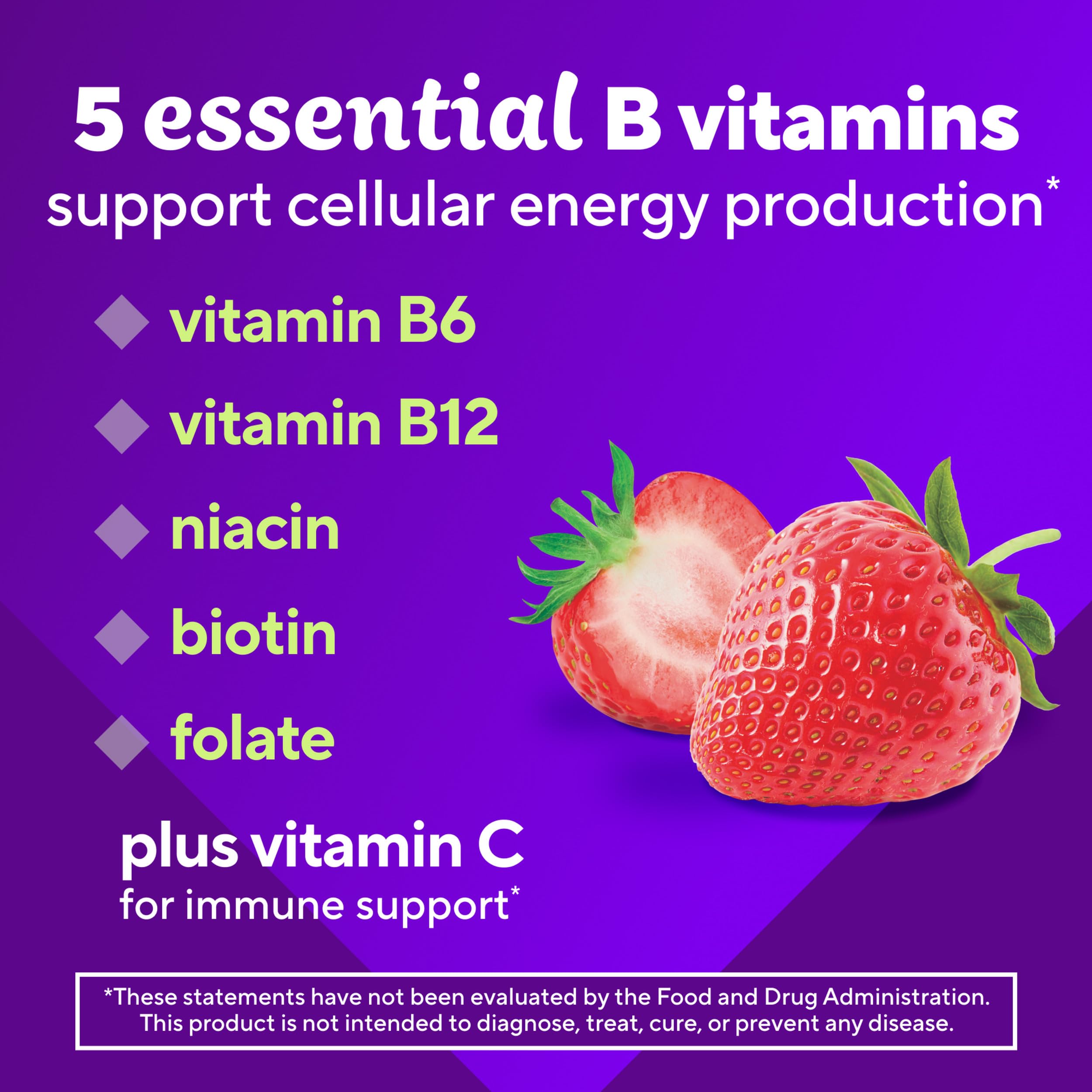 Vitafusion Vitamin B Complex for Women and Men | 60 Gummies | with Niacin, C, and Folate | Strawberry Flavor | Gluten Free Adult Gummy Supplement