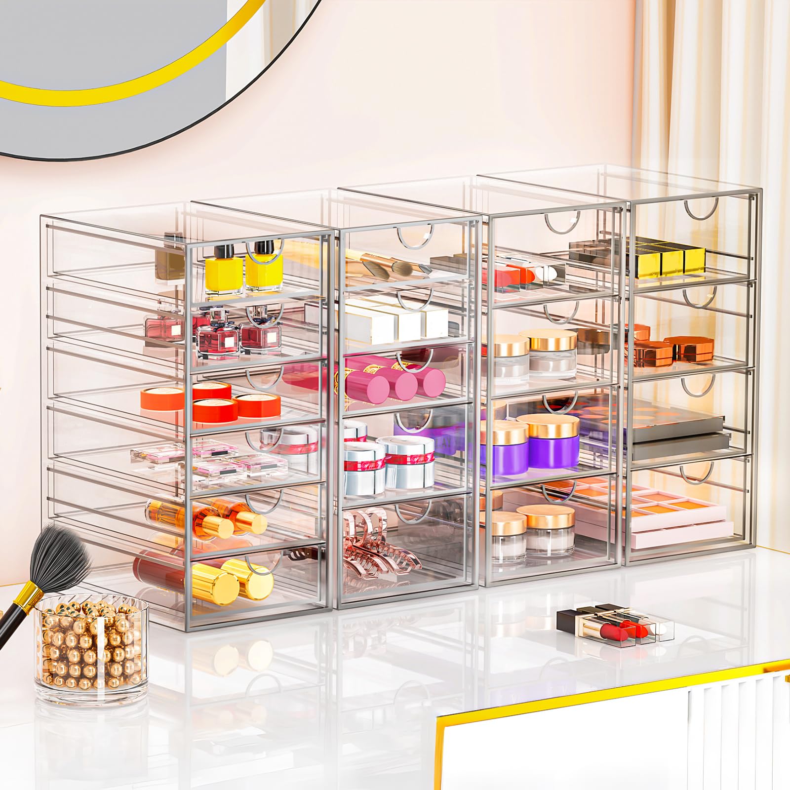 Acrylic Makeup Organizer with 19 Drawers,Storage Drawer Organizer | Bathroom Organizers and Storage for Palettes, Cosmetic, and Beauty Supplies, Desk Organization