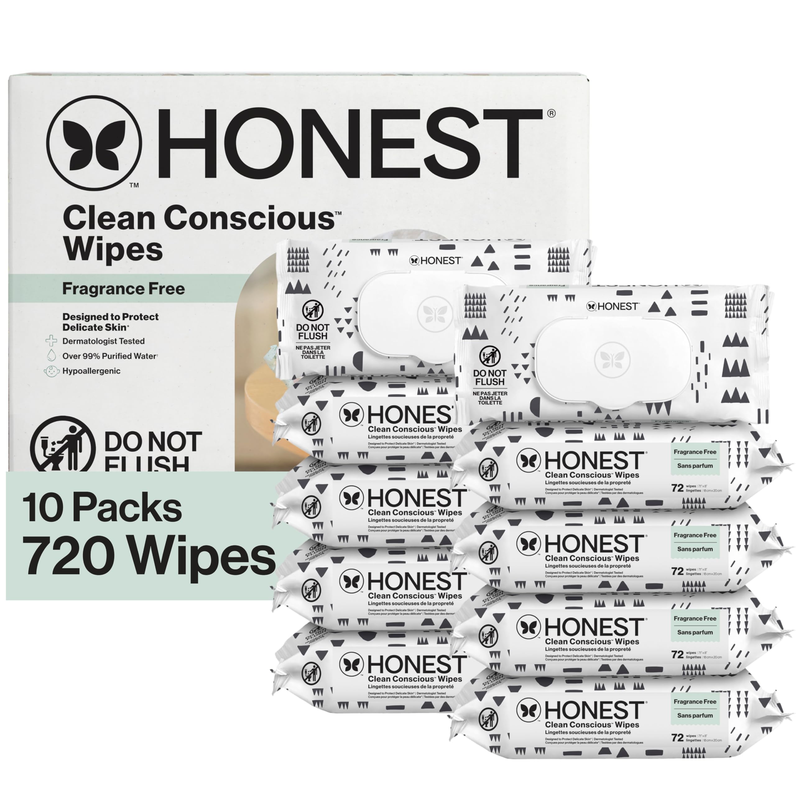 Buy now The Honest Company Hypoallergenic Multi-Use Baby Wipes for Sensitive Baby Skin Rainbow 60 Count Pattern Play 72 Count (Pack of 10) at indiglob india