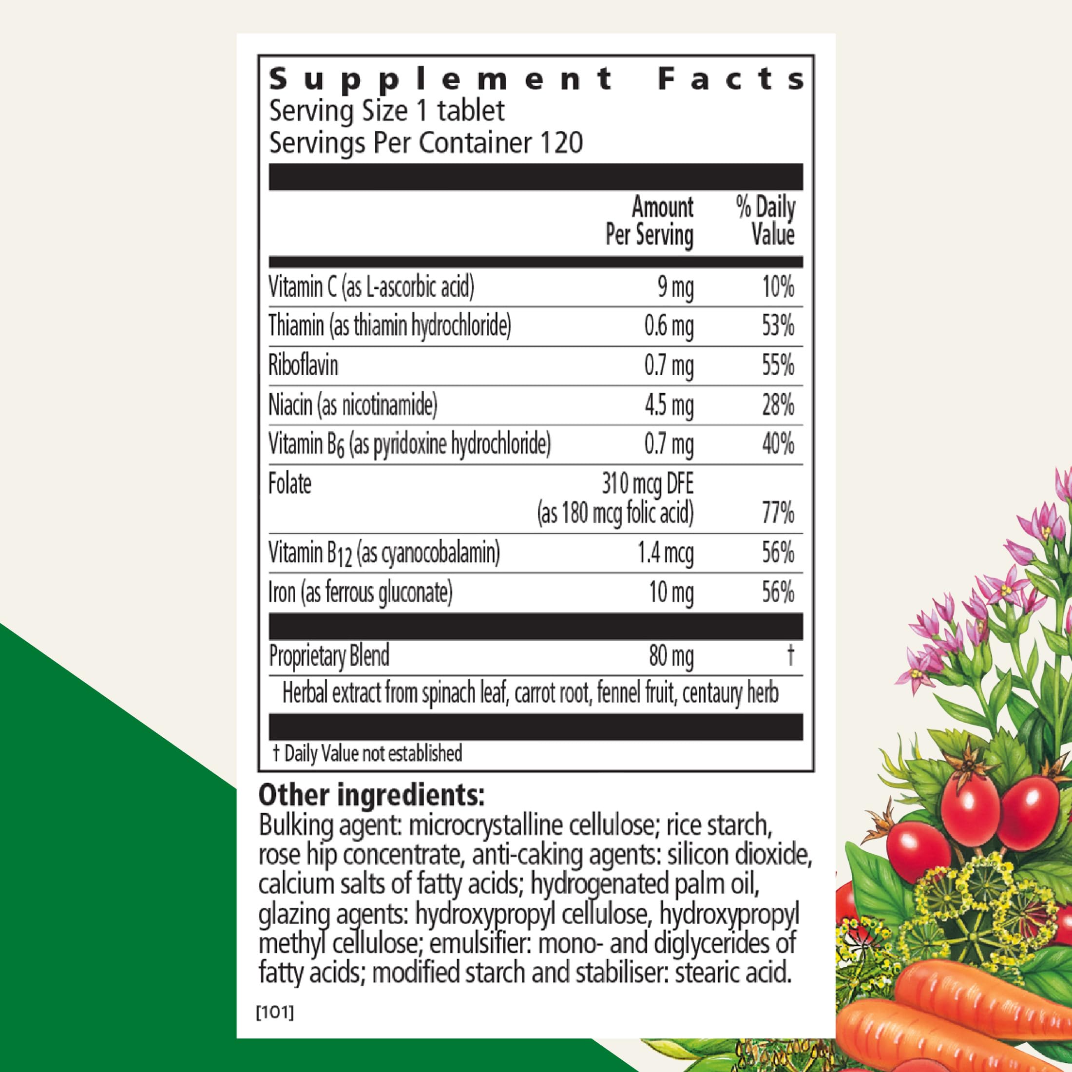 Floradix Iron Tablets Supplement, Vegetarian, Gluten-Free, 120 Tablets | Iron Supplement with B Vitamins, Folic Acid, Vitamin C & More for Energy Support*, Vegetarian & Gluten-Free