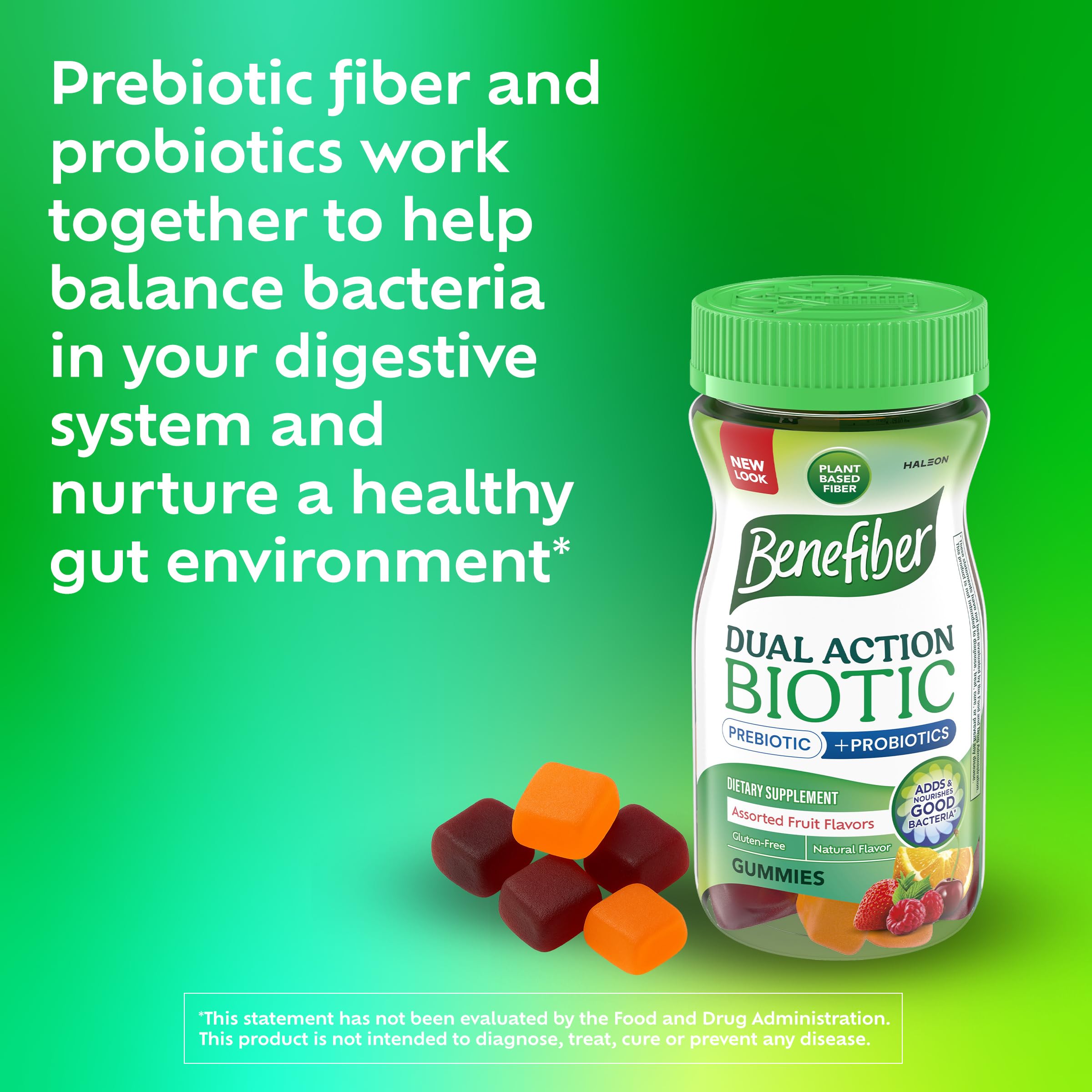 Benefiber Prebiotic Fiber Supplement Gummies, Assorted Fruit Flavor, 50 Ct | Plant-based Prebiotic Fiber, Supports Gut Health by Nourishing Good Gut Bacteria, GLP-1 Support for Digestive Health