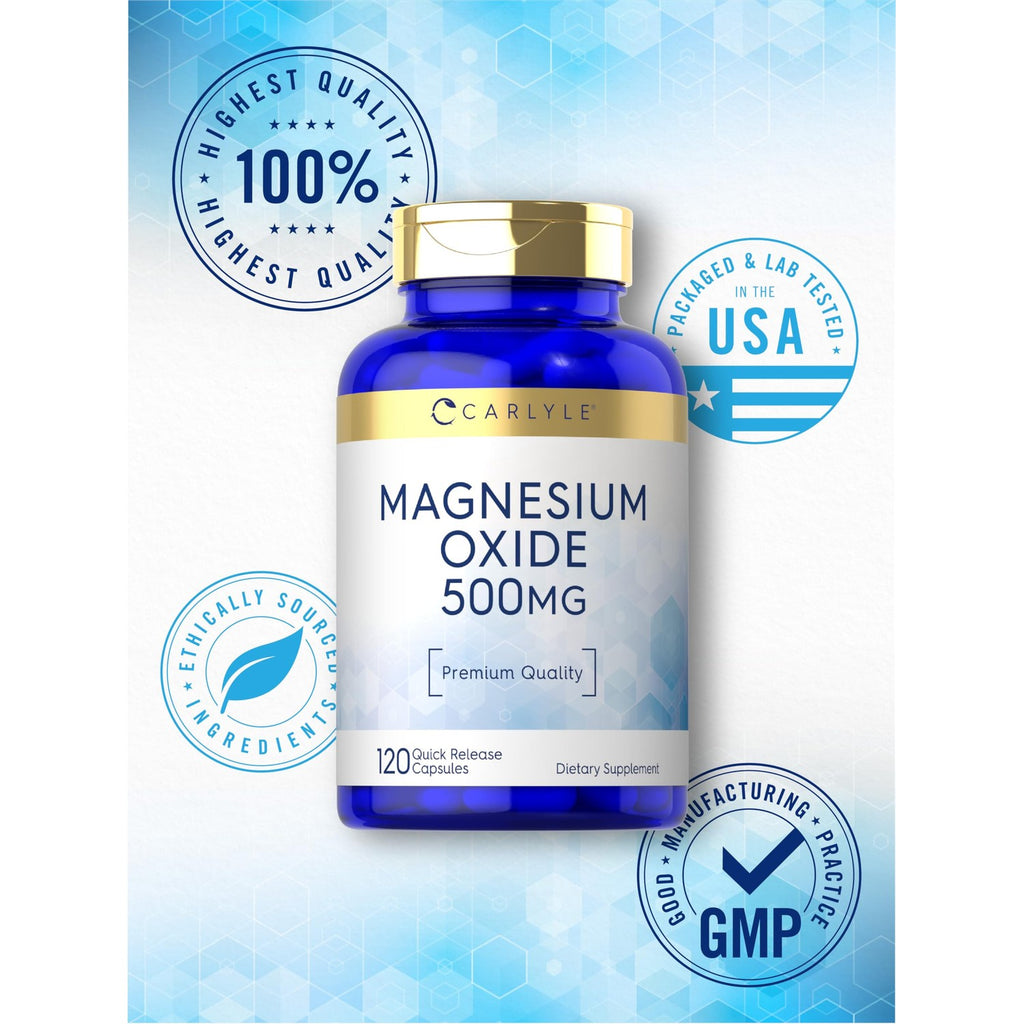 Carlyle Magnesium Oxide 500mg | 120 Capsules | Premium Quality