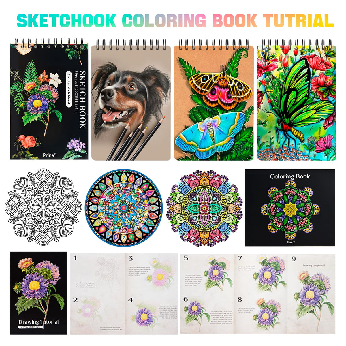 PRINA 81 Drawing Set Sketching Kit, Pro Sketch Pencils Art Supplies with Rainbow, Colored, Graphite, Watercolor, Metallic, Charcoal Pencil, Sketchbook, Coloring Book, Gift Case for Artists Adults Kids