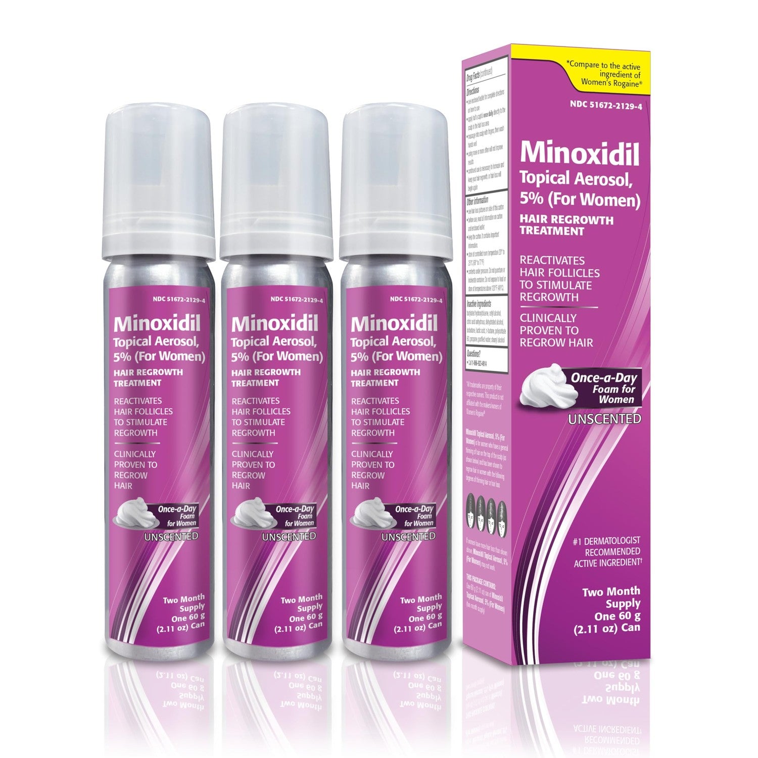 Minoxidil for Women, 2.11 Oz (2 Months Supply) Clinically Proven to Regrow Hair, Topical Aerosol Foam 5%, Hair Thinning Treatment
