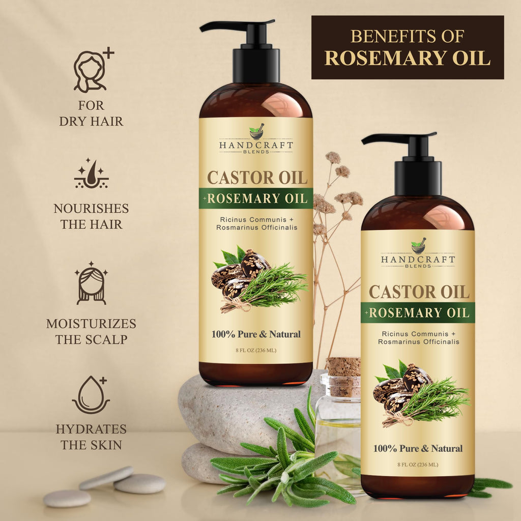 Buy now Handcraft Blends Castor Oil with Rosemary Oil 8 Fl Oz | 100% Pure and Natural | Premium Grade Carrier Oil | Hair, Eyelashes and Eyebrows | Hair and Body at indiglob india