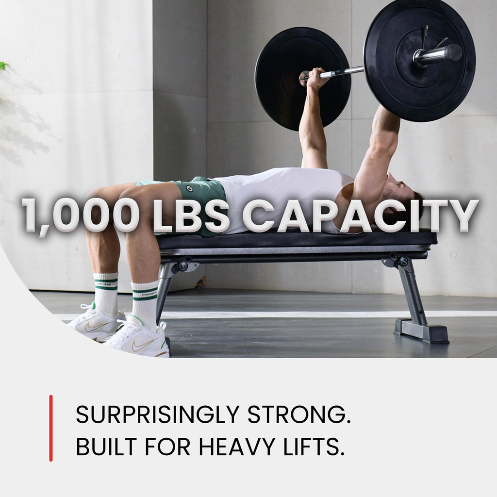 Finer Form Foldable Flat Weight Bench for Home Gym, 1,000 lb Capacity