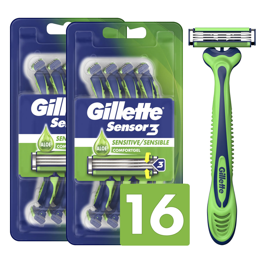 Gillette Sensor3 Sensitive Men's Disposable Razor, 4 Razors