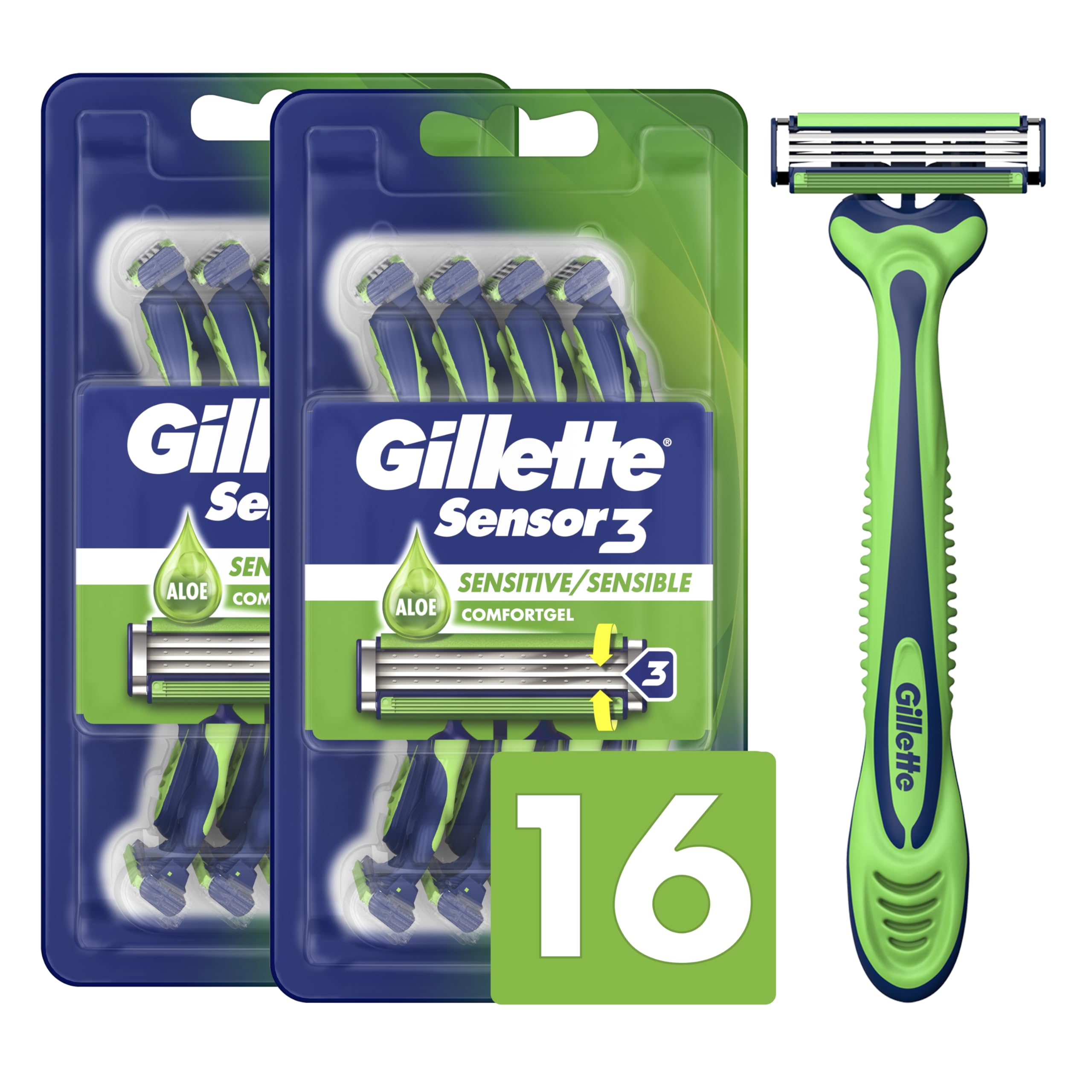 Gillette Sensor3 Sensitive Men's Disposable Razor, 4 Razors