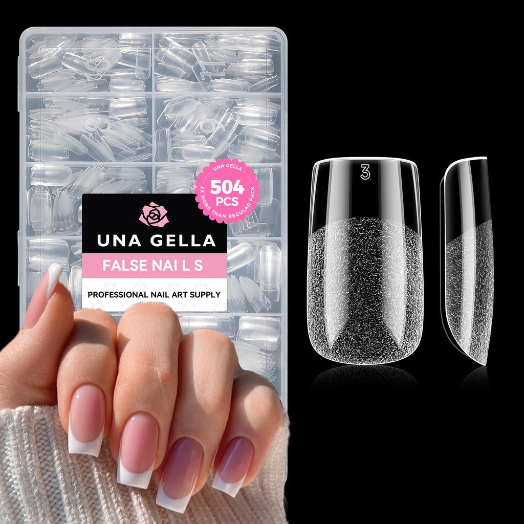 Buy now UNA GELLA Almond Gel Nail Tips, 504PCS Pre Etched Clear Fake Nails Tips Medium Almond Shape - 12 Sizes Full Cover Soft Acrylic Press On Nail Extensions No C Curve Gift for Diy at Home at indiglob india