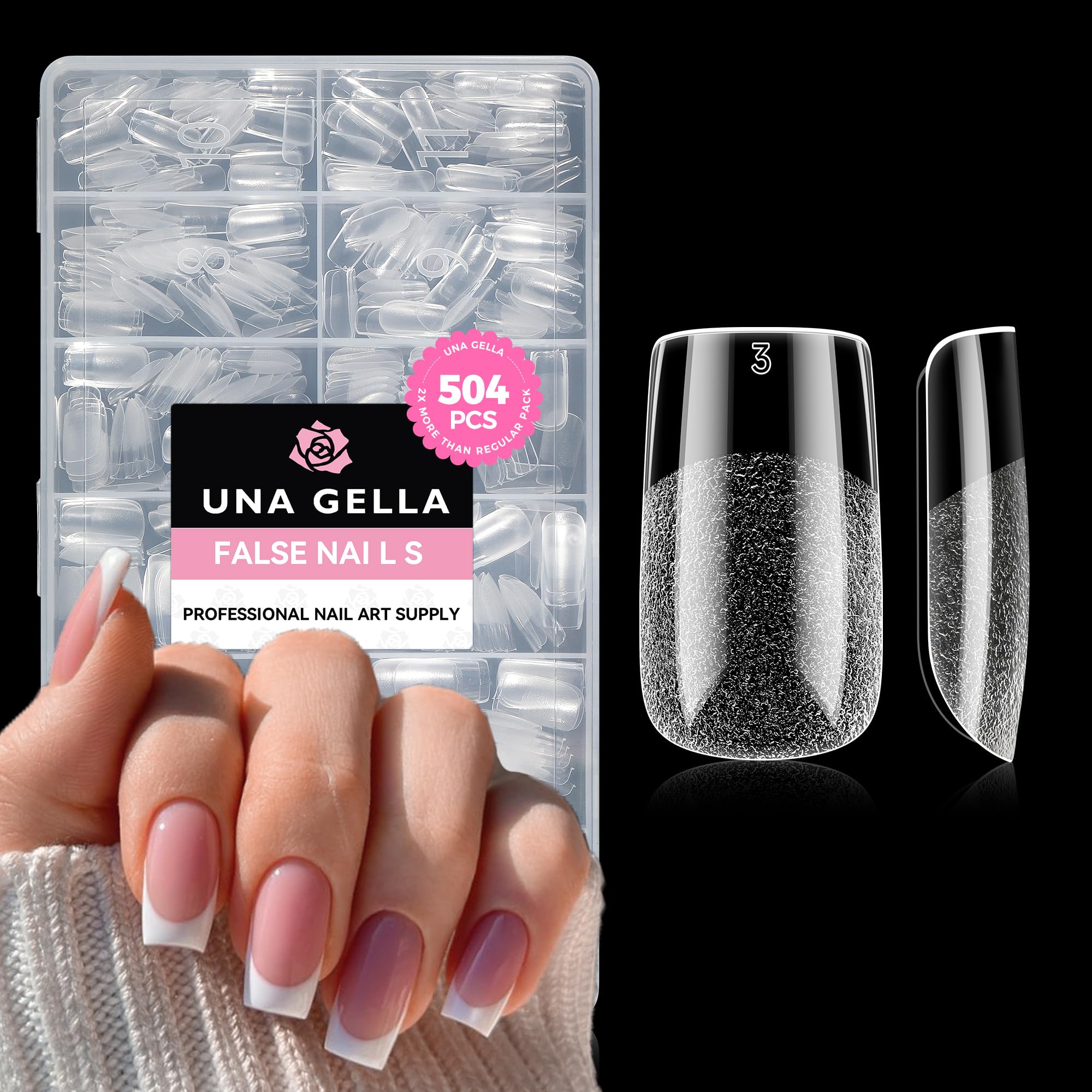 Buy now UNA GELLA Almond Gel Nail Tips, 504PCS Pre Etched Clear Fake Nails Tips Medium Almond Shape - 12 Sizes Full Cover Soft Acrylic Press On Nail Extensions No C Curve Gift for Diy at Home at indiglob india