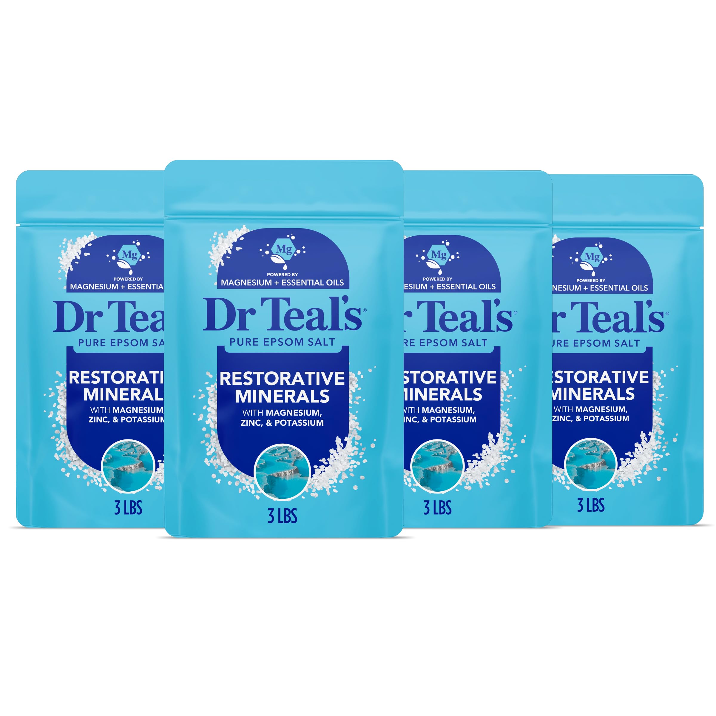Dr Teal's Epsom Salt Magnesium Soak, Restorative Minerals with Magnesium, Potassium & Zinc, 3 lbs