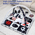 Poycuna Black and White Baby Gym Play Mat with 6 Toys Tummy Time Activity Mat for Babies 0-6 6-12 Months High Contrast Baby Gyms & Playmats Sensory Toys Newborn Brain Development Infant Play Mat