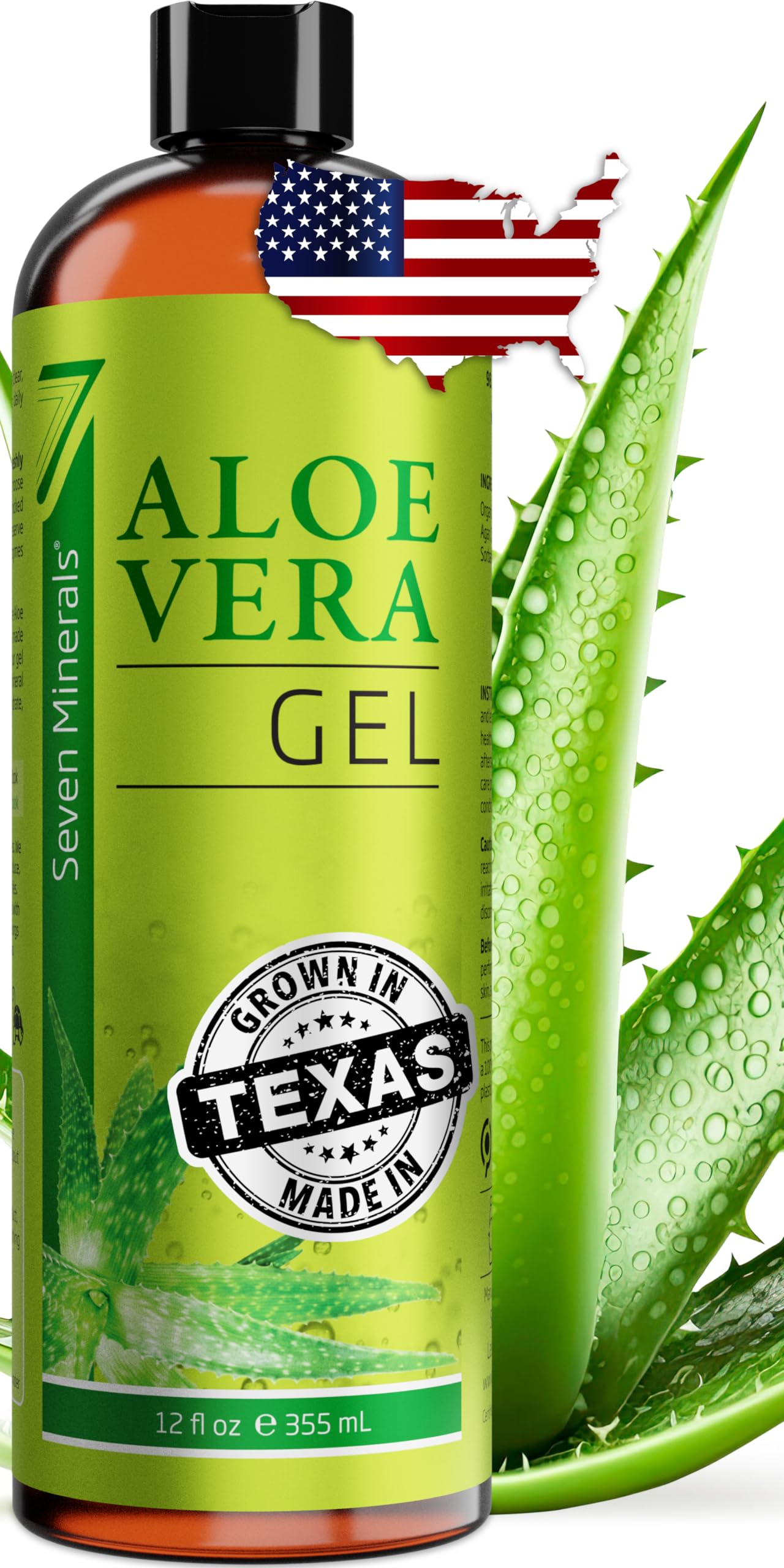 Buy now Seven Minerals, Travel Size Organic Aloe Vera Gel from freshly cut 100% Pure Aloe - 2 Fl Oz - HighestQuality, Texas grown, Vegan, Unscented - For Face, Skin, Hair, Sunburn relief (2 Fl Oz) at indiglob india