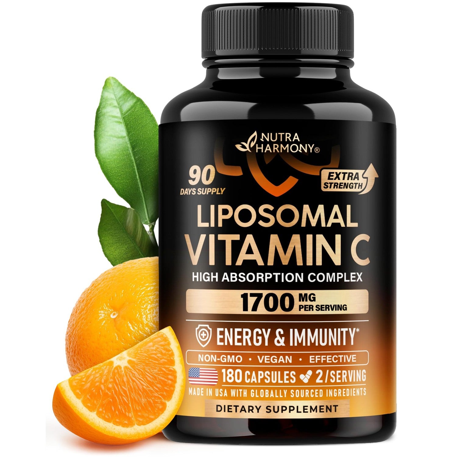Liposomal Vitamin C 1700mg - High Absorption Vitamin C Supplement - 180Caps | Fat Soluble Complex - Antioxidant, Energy Boost & Immune Support for Men & Women - NON-GMO, SOY-Free & Gentle on Stomach