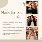 Premium imported 21 natural color hair extensions, 9”-14”, safe for styling, designed for long-lasting wear.