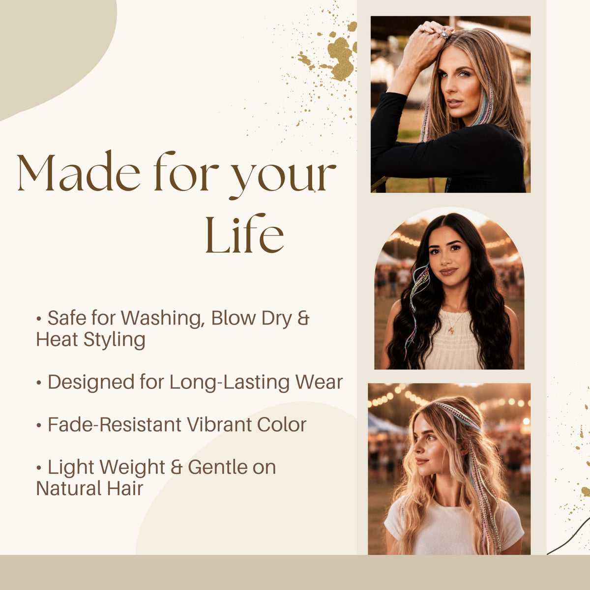 Premium imported 21 natural color hair extensions, 9”-14”, safe for styling, designed for long-lasting wear.