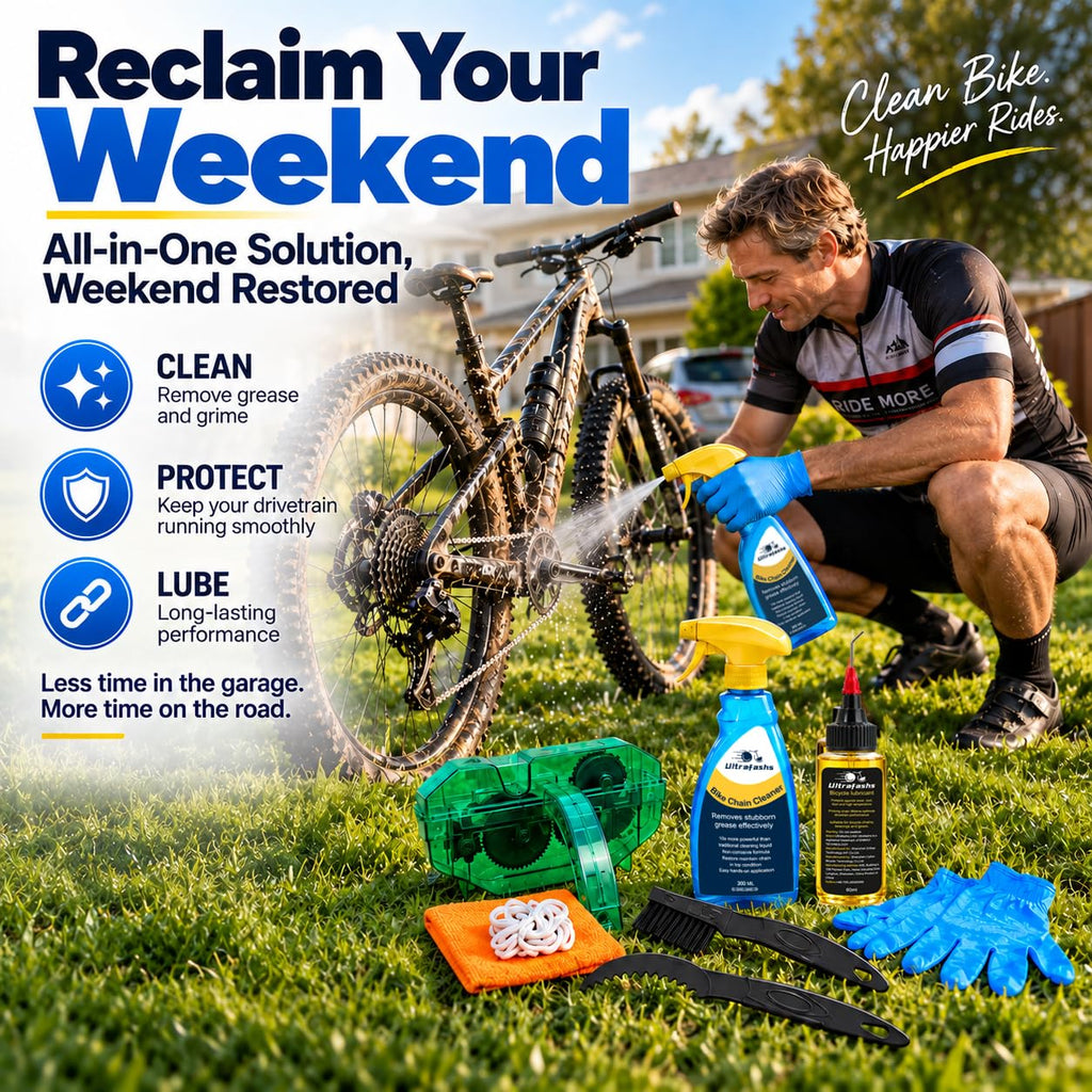 7-Piece Bike Chain Cleaner Kit with Degreaser, Lube and Scrubber