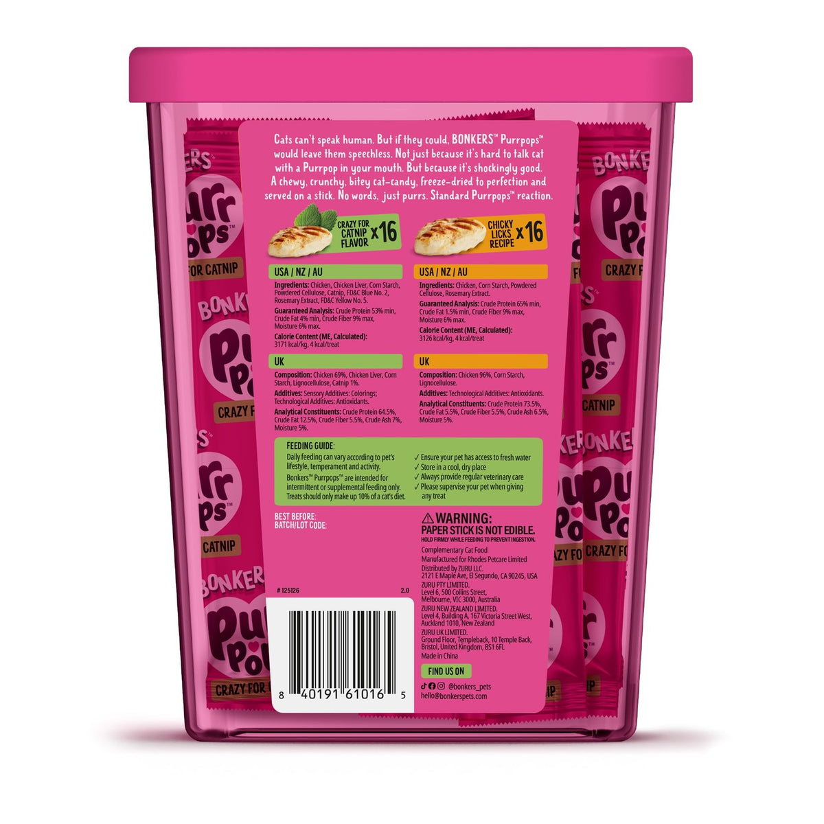 Bonkers Purrpops, Freeze Dried Chicken & Catnip Flavored Cat Treats, 32 Pieces
