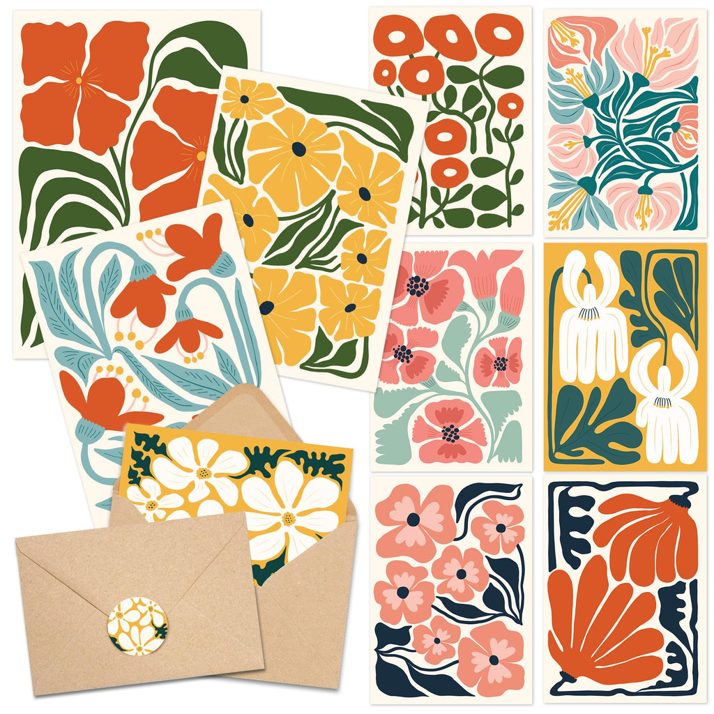 AUDREE Blank Cards with Envelopes, Modern Abstract Flowers 50 Pack