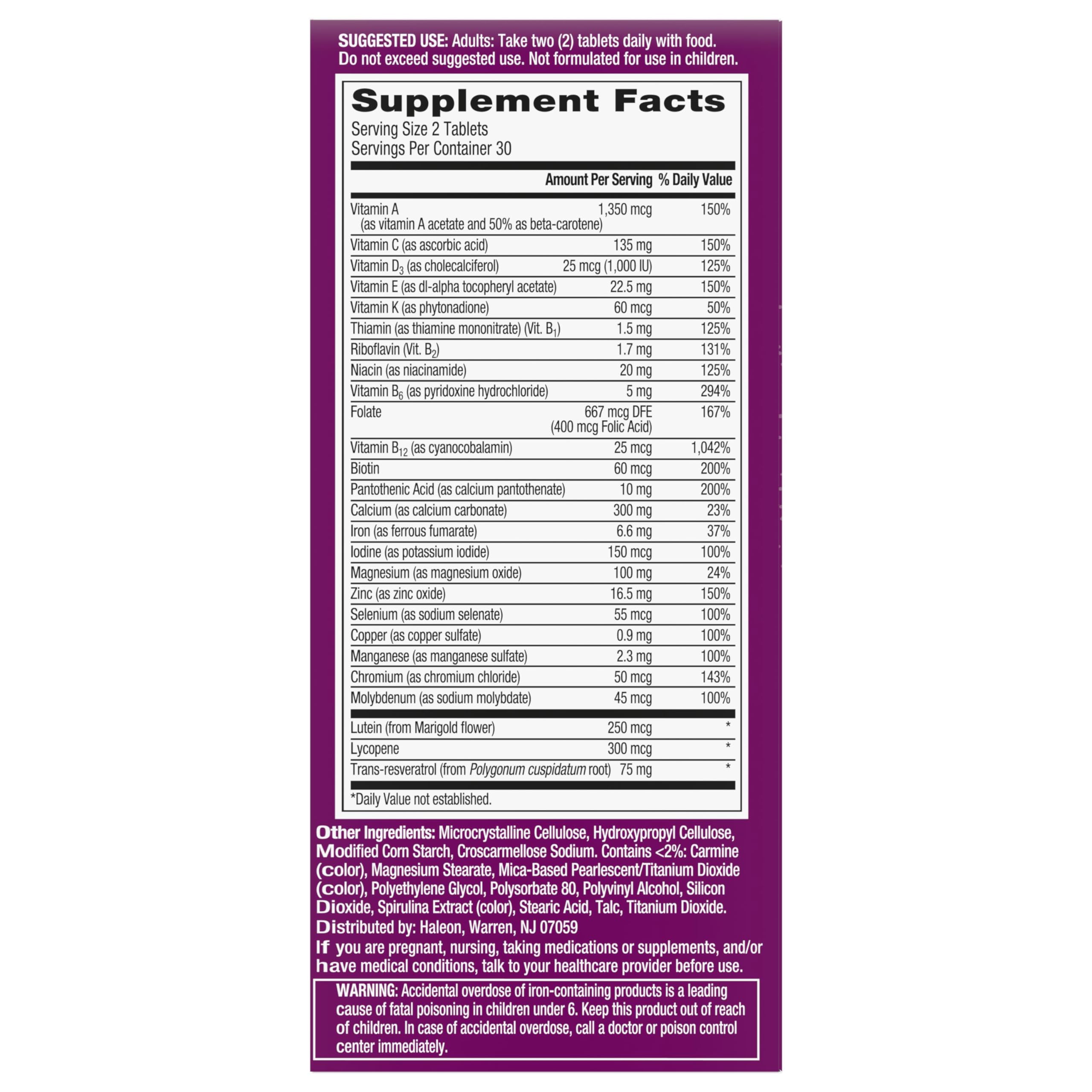 Centrum Age Defy for Women 35 and Over, 60 Tablets | High-Potency Multivitamin and Healthy Aging Supplement ,Multivitamin with Resveratrol, and Niacin for NAD+ Level Support