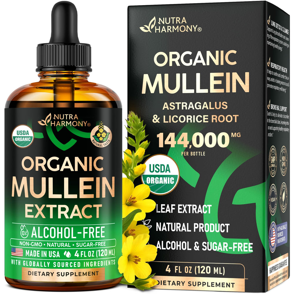 Mullein Drops for Lungs - USDA Organic Mullein Leaf Extract Liquid - 2 oz | Respiratory Health Support for Women & Men - Lung & Bronchial Cleanse for Smokers - As Tincture, Tea, Pills