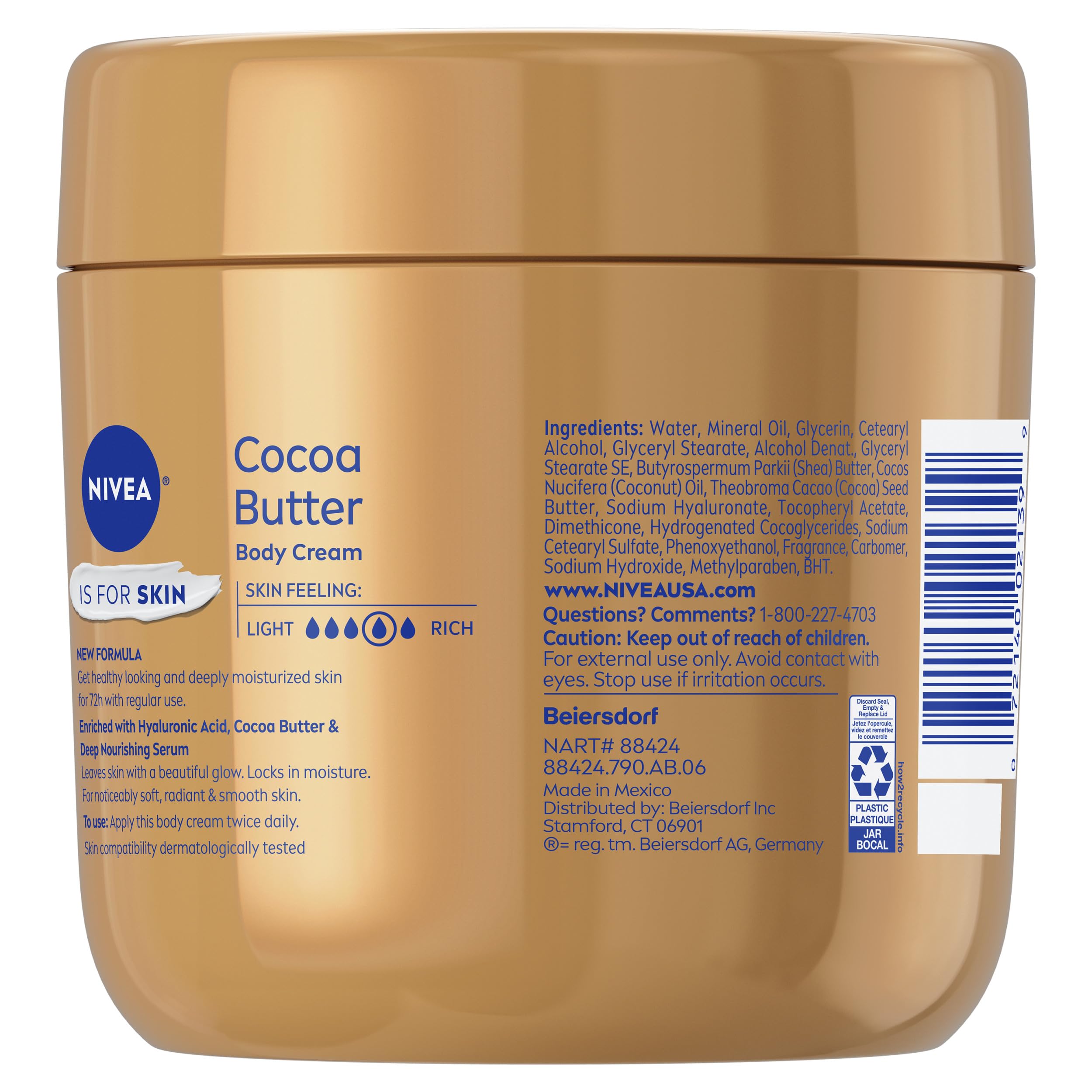 NIVEA Cocoa Butter Body Cream with Hyaluronic Acid, 16 OZ | Cocoa Butter Body Cream with Hyaluronic Acid and Deep Nourishing Serum, For Radiant and Smooth Skin, 72-Hour Body Moisturizer