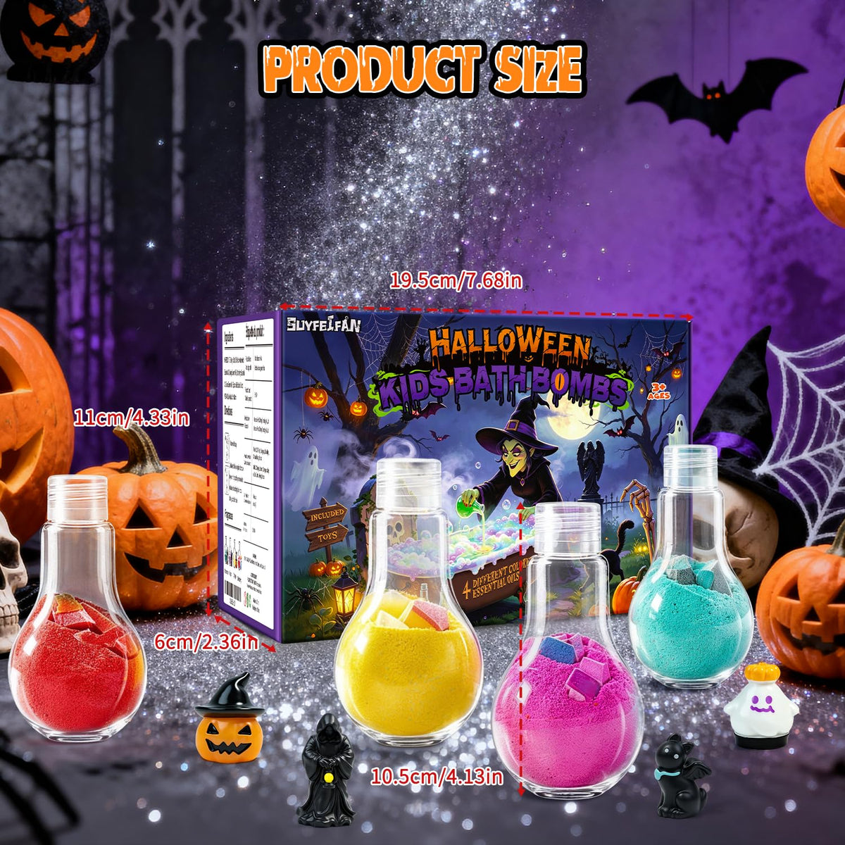 Halloween Bath Bombs Potion Kits for Kids with Toys Inside 4 Pcs Boo Basket