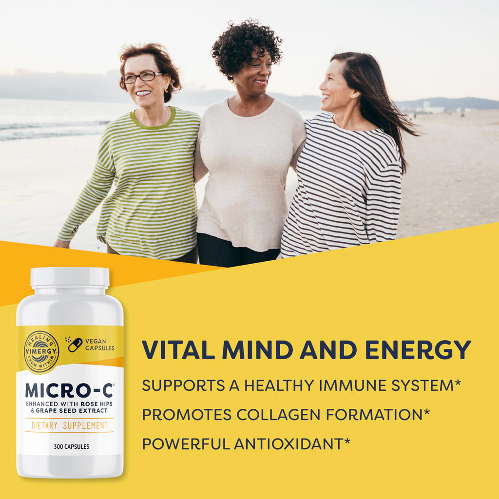 Vimergy Micro-C® Vitamin C Capsules 500mg, Vegan, 300 Servings, Value Size | Whole Body Immunity*, Equal to 7 Oranges, Promotes Collagen* and Healthy Bones*, Kosher, Vegan & Gluten-Free