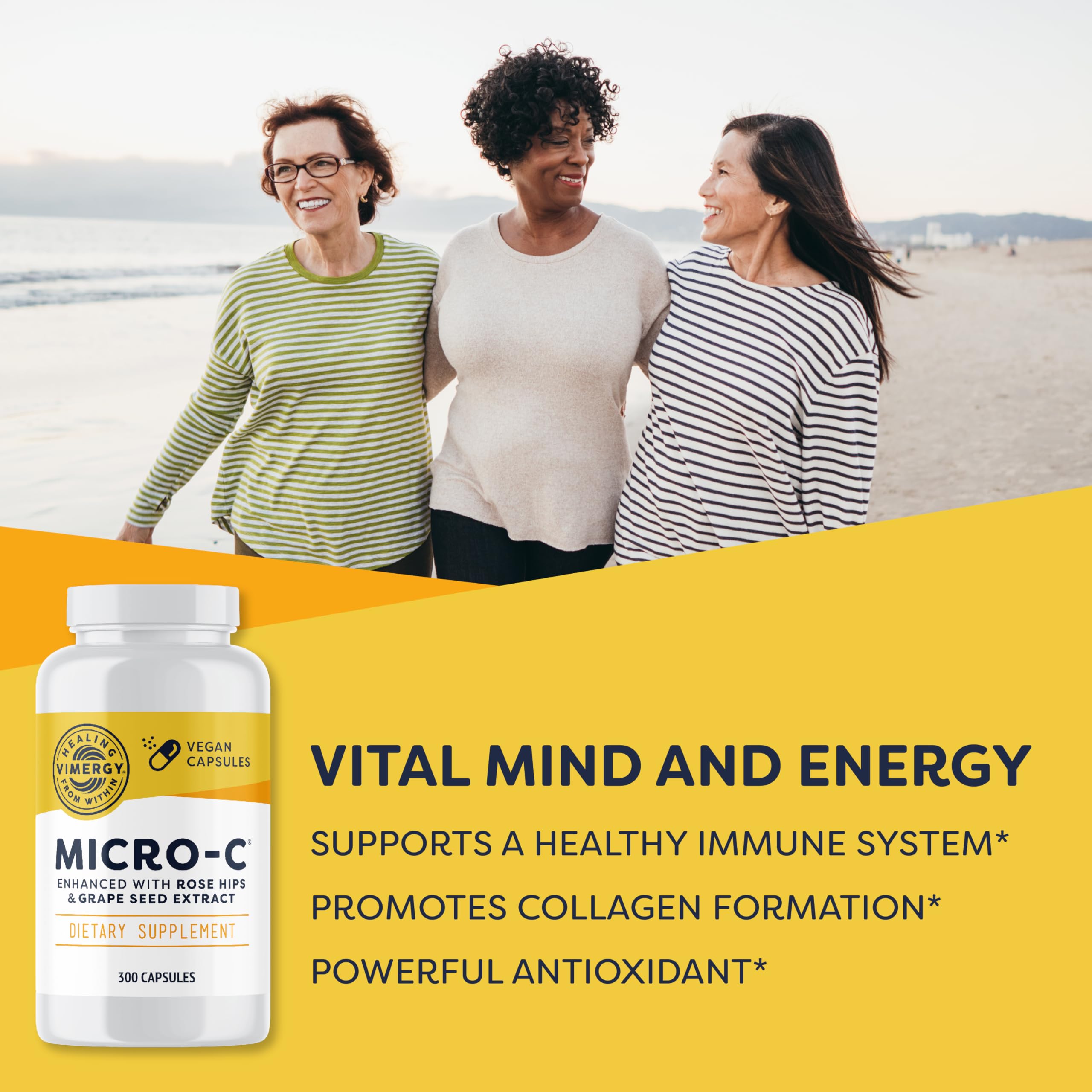 Vimergy Micro-C® Vitamin C Capsules 500mg, Vegan, 300 Servings, Value Size | Whole Body Immunity*, Equal to 7 Oranges, Promotes Collagen* and Healthy Bones*, Kosher, Vegan & Gluten-Free