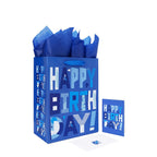 wishinside 13" Large Blue Gift Bags Set with Greeting Card and Tissue Papers (Blue Happy Birthday) for Men's Birthday Party, Father, Grandpa, Kids' Parties, Baby Boy - 13”x10.2”x5.2”, 1 Pcs